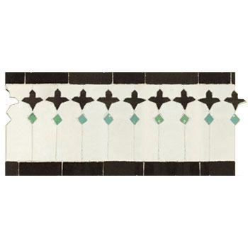 Mosaic House Moroccan tile Zanar 1-6-12 White Black Light Green  zellige, mosaic, zellij, border, glaze, traditional, classic 